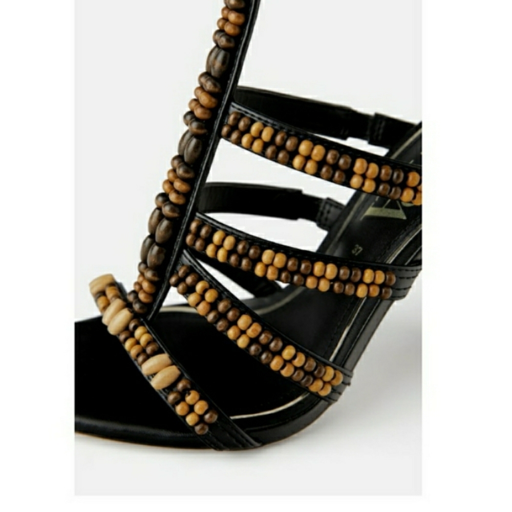 Zara NWT Stiletto Beaded Open Toe Sandals 7.5 38
